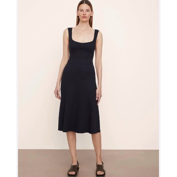 Vince Rib Scoop Neck Camisole Dress in Navy Blue - Picture 1 of 10